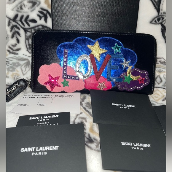 Saint Laurent Paris Love Patch Women’s Leather Wallet - Picture 1 of 16